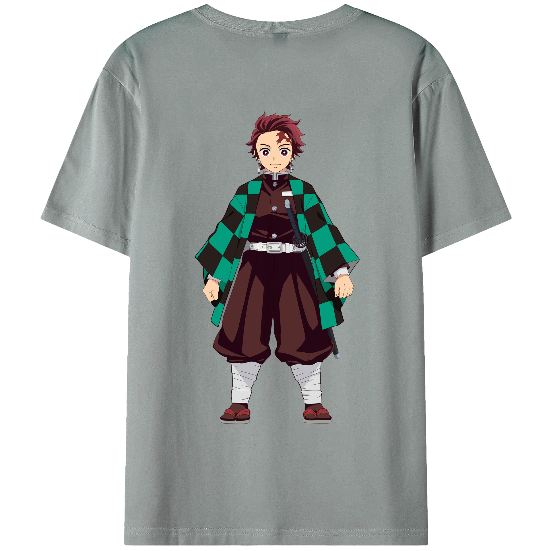 （画像用） 鬼滅の刃 竈門 炭治郎／かまど たんじろう Kamado Tanjirou 綿100％ メンズ半袖Tシャツ（バックプリント） 通気性